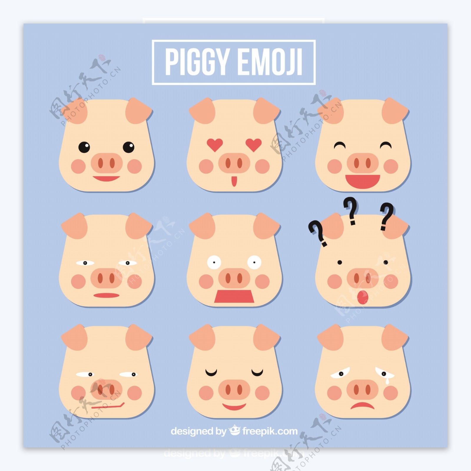 猪的表情符号集的几何风格
