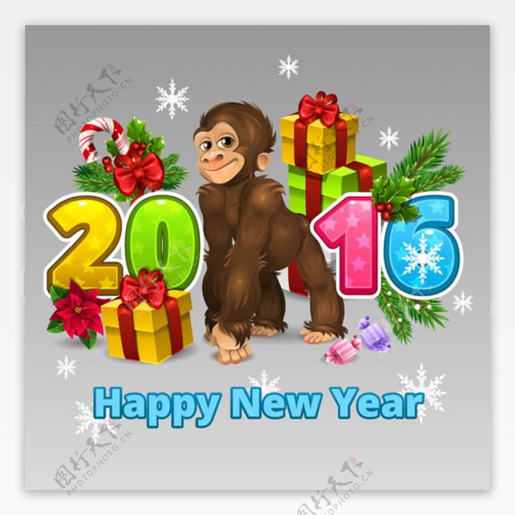 2016年可爱猴子贺卡矢量素材下载