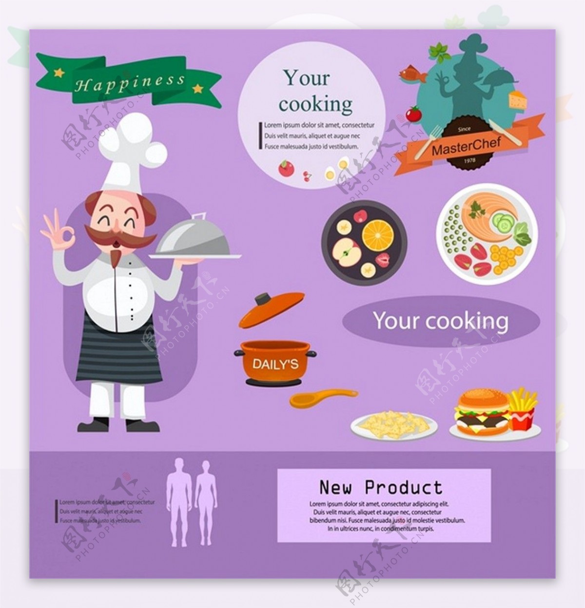 烹饪促销横幅与厨师和美食免费矢量插图