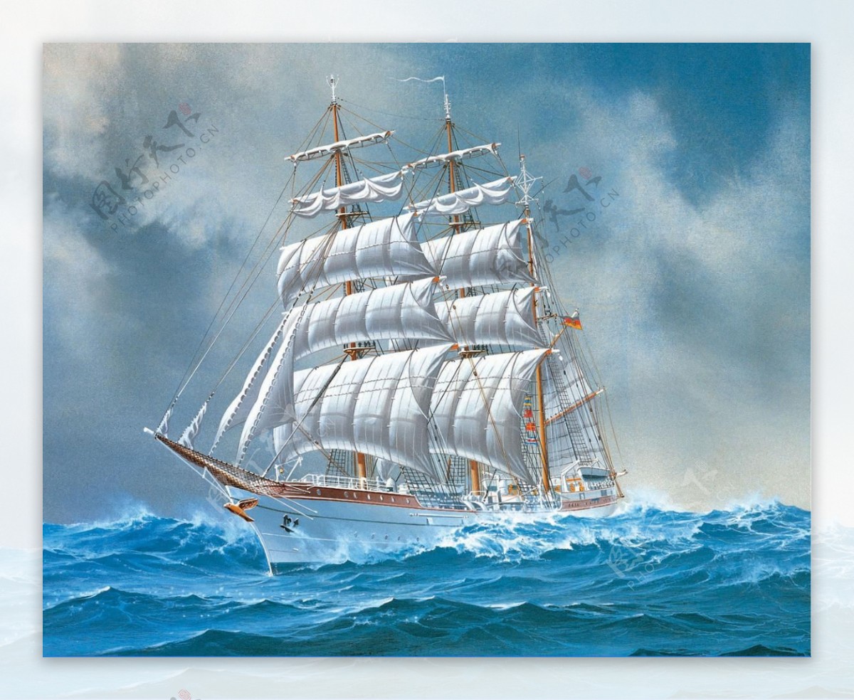 大海上行驶的帆船油画