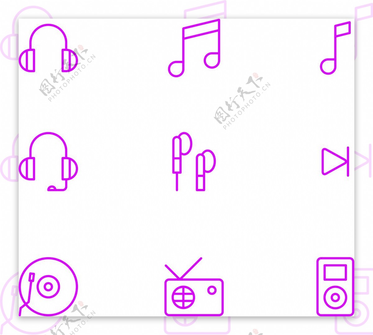 音乐IOS7界面风格的蓝色线性图标素材