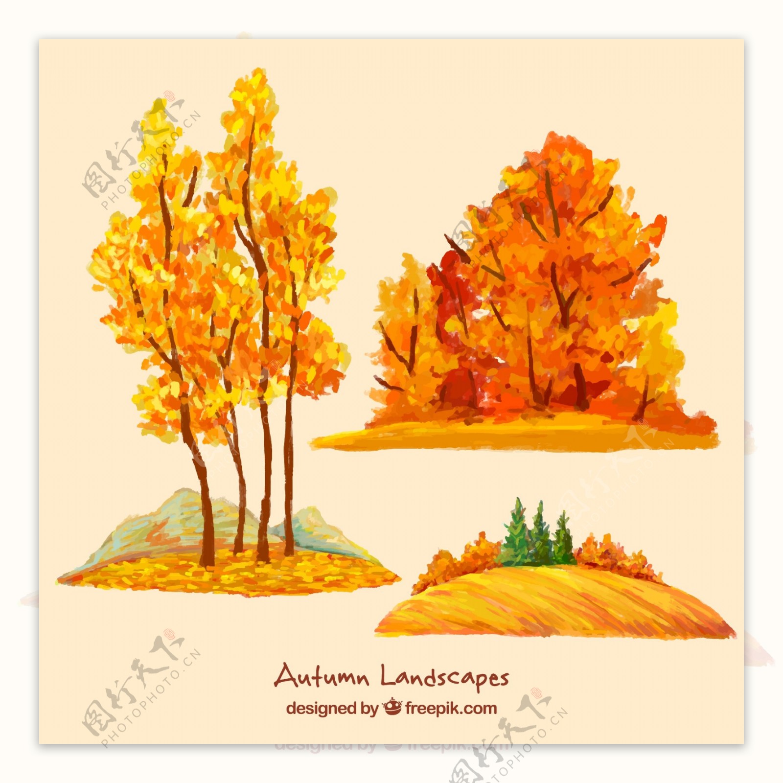 水彩画的秋天的树