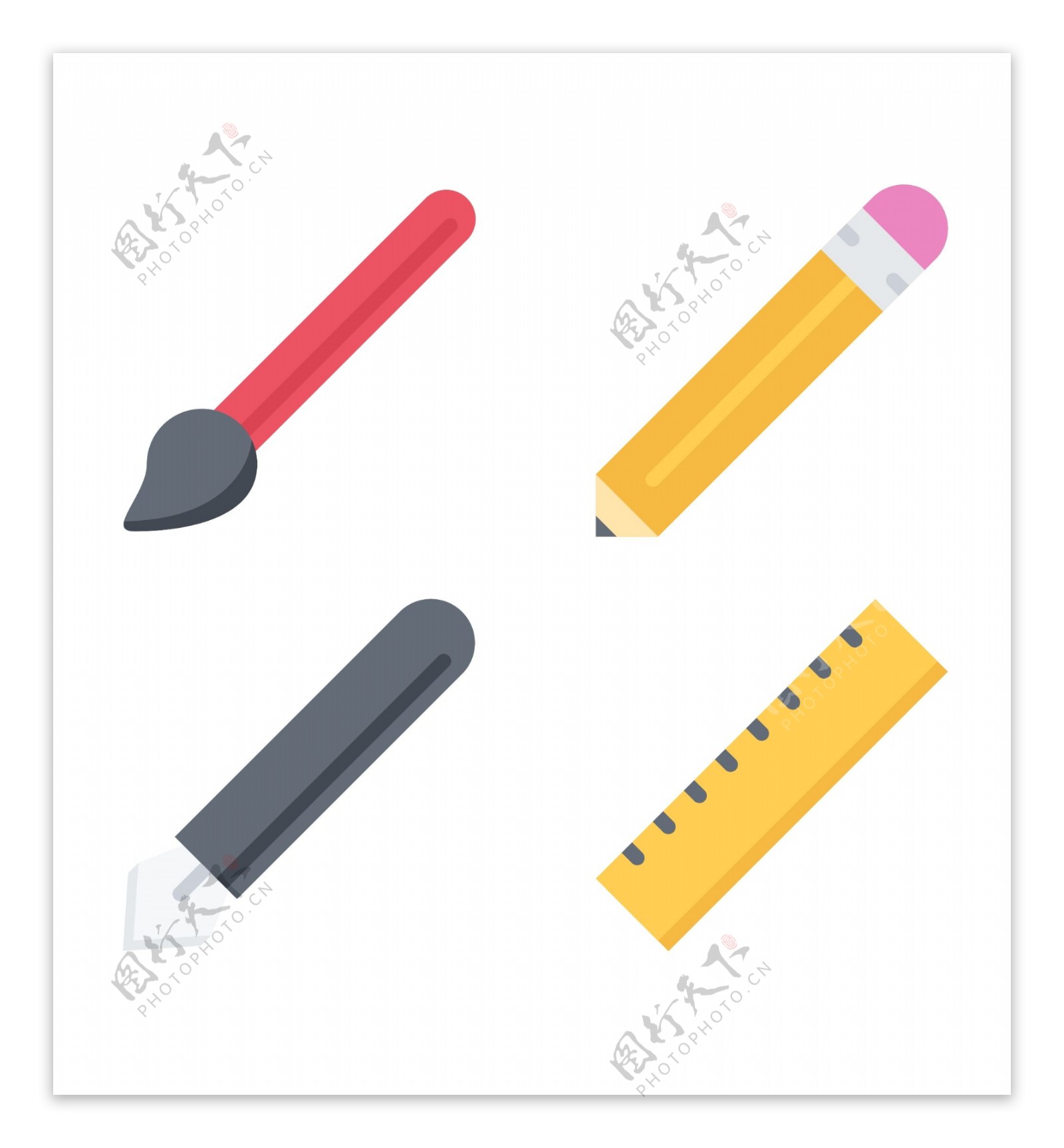 铅笔毛笔尺简洁矢量icon