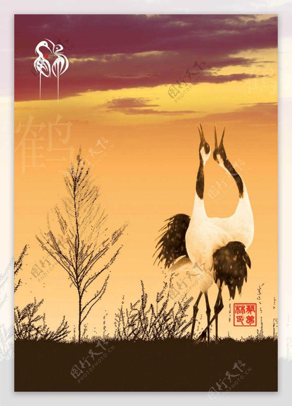 中国白鹤展板背景设计模板