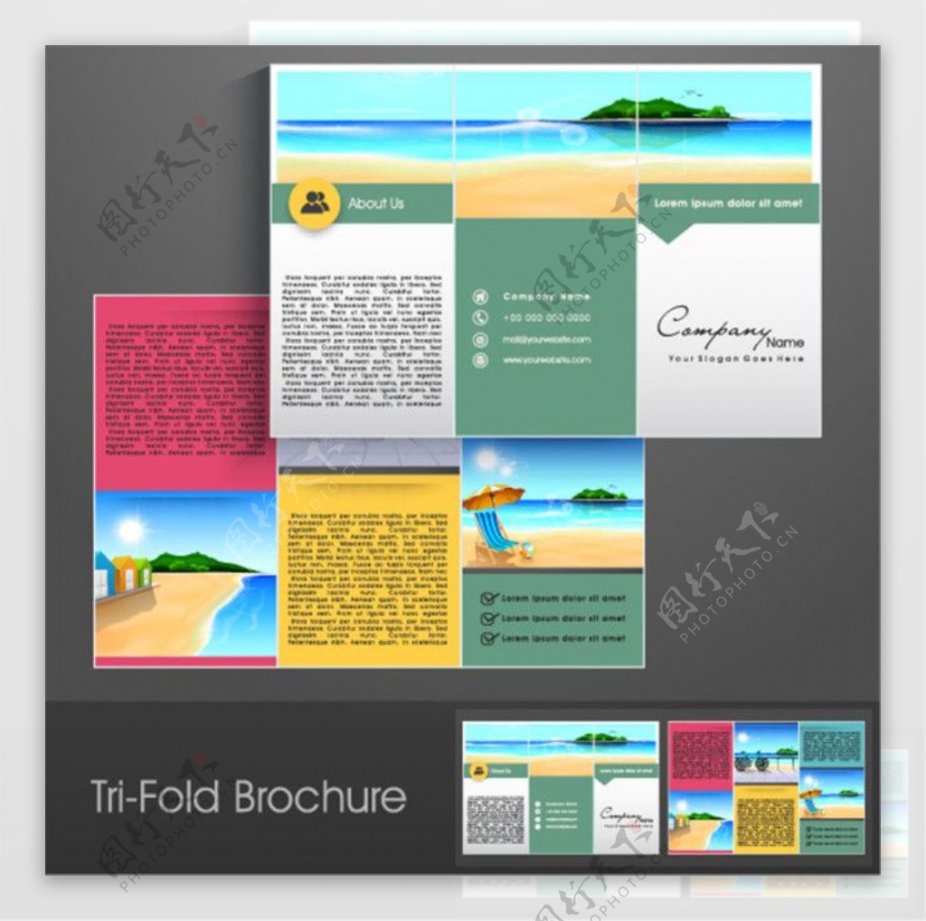 大海沙滩三折页设计图片