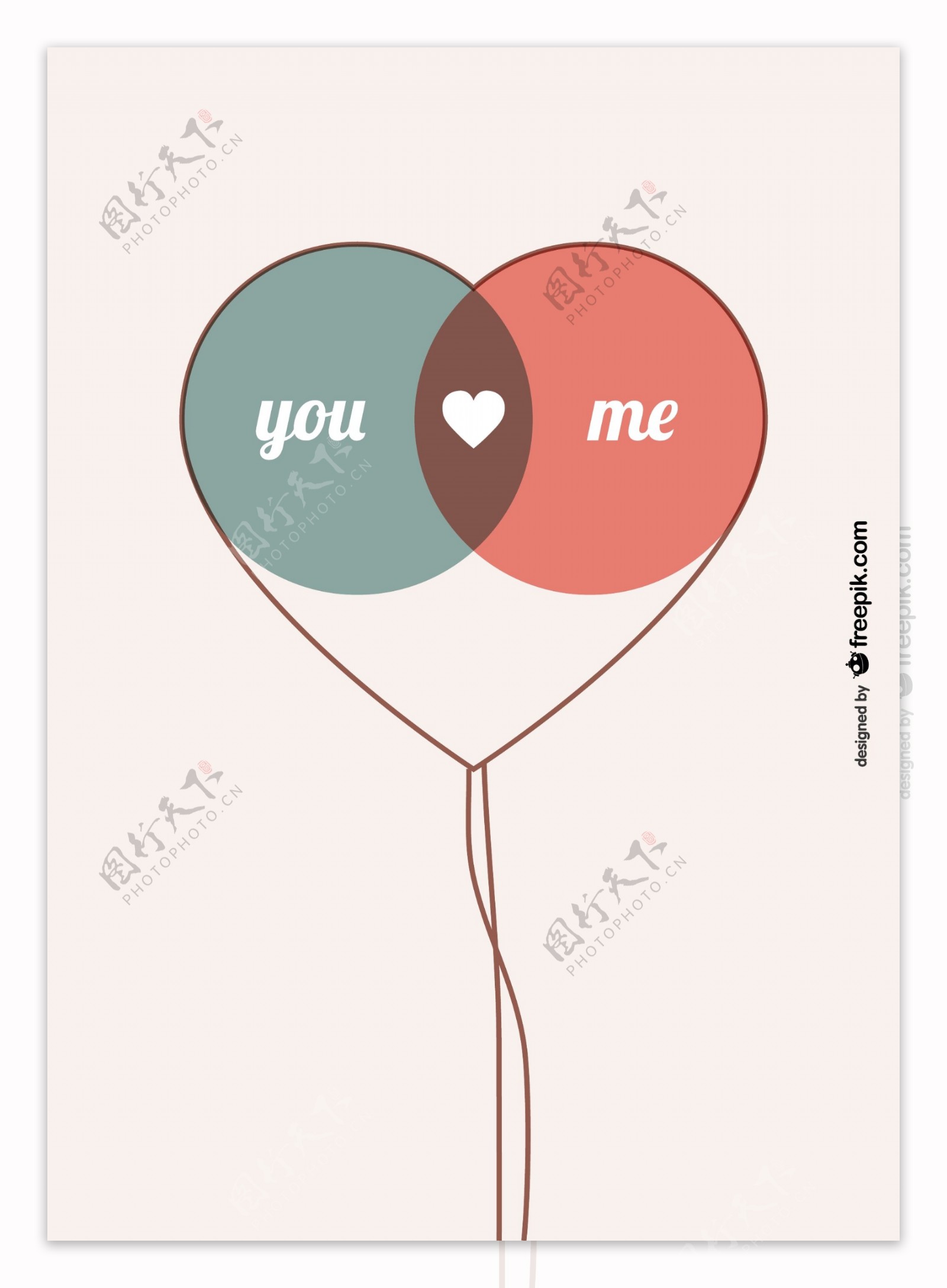 复古气球的情侣符号卡设计