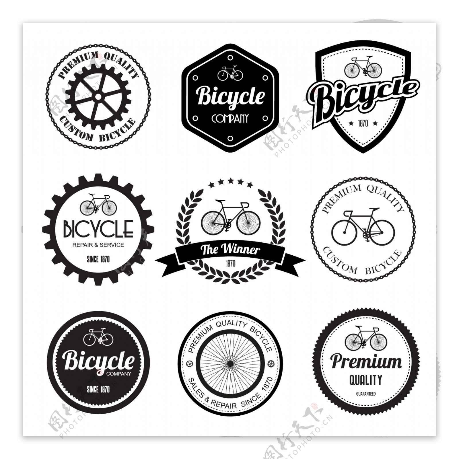 自行车主题黑白标签图片
