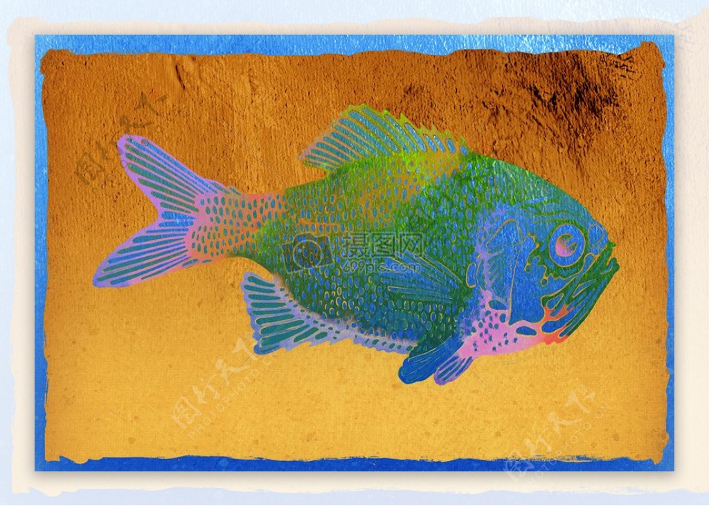 色彩丰富的鲤鱼壁画