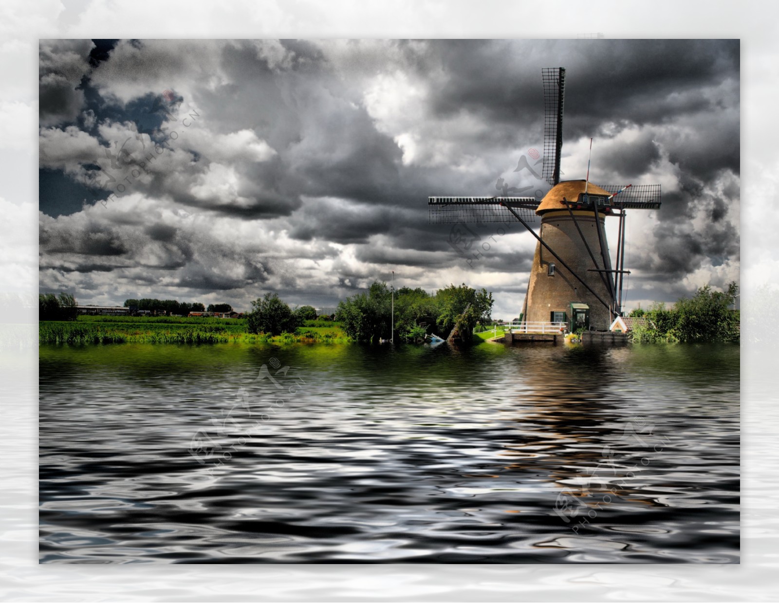 美丽的荷兰风车风景图片