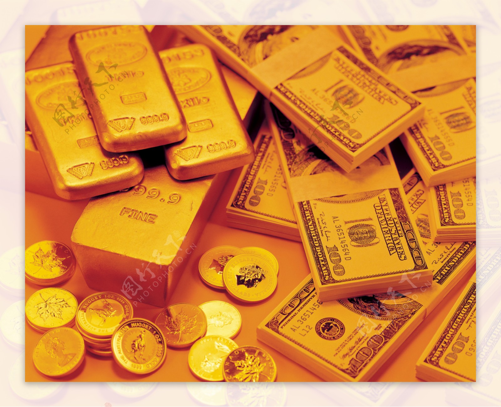 黄金美元钞票图片