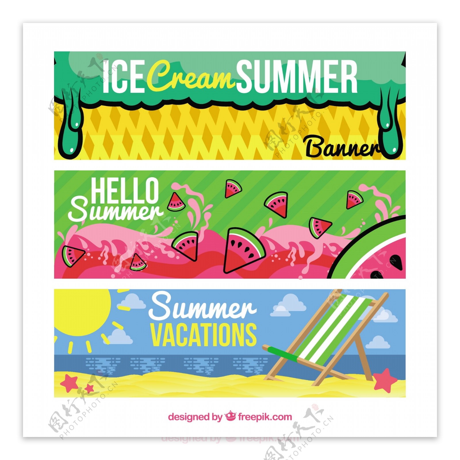 各种夏天元素装饰图案banner背景