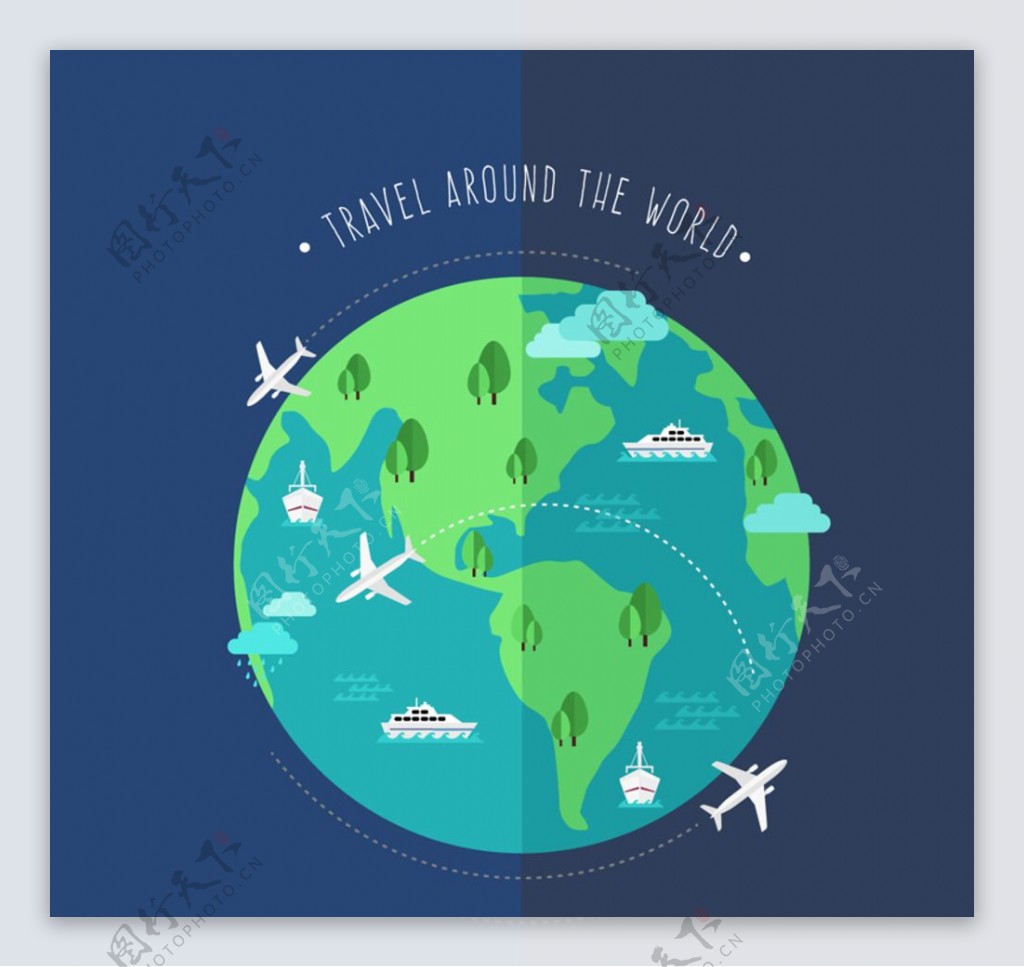 创意环球旅行地球插画矢量图图片