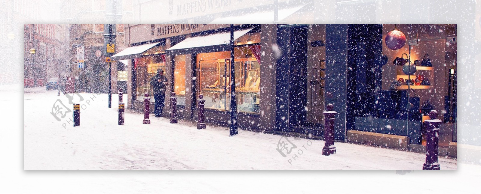 冬季街道雪景背景banner素材