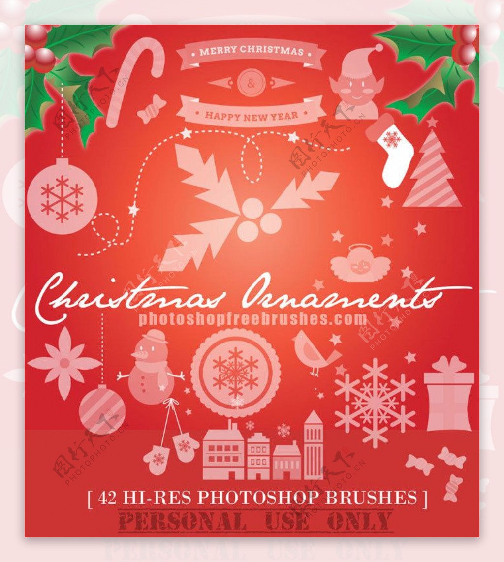 42种高清圣诞节装扮元素Photoshop笔刷下载