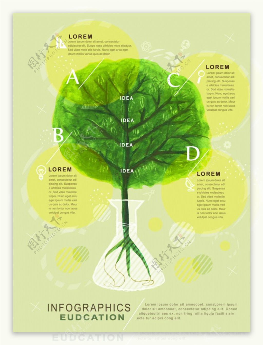 彩绘树木教育信息图矢量素材