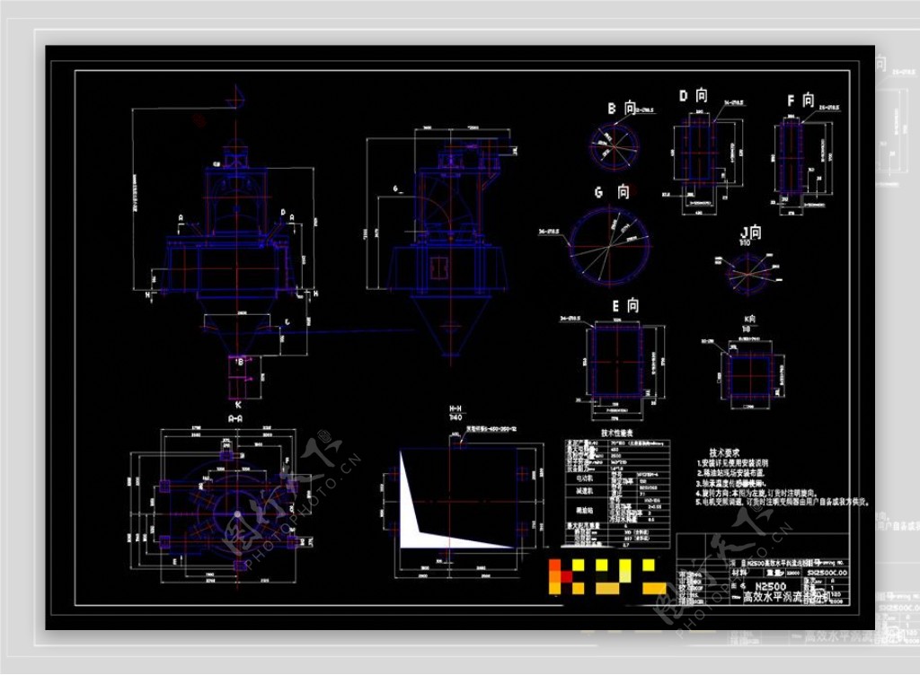 高效水平涡流选粉机CAD机械图纸