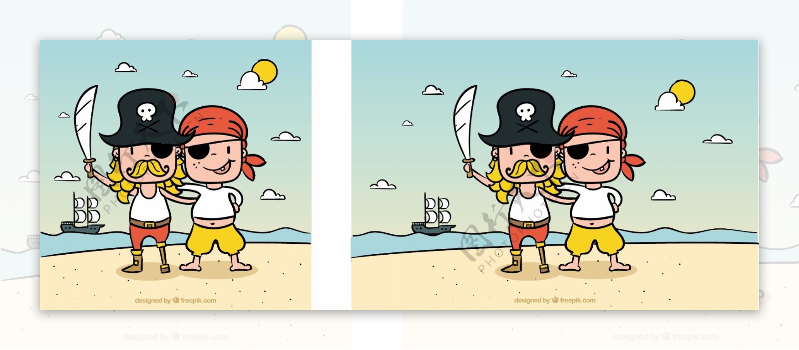 手绘海盗人物插图背景矢量素材