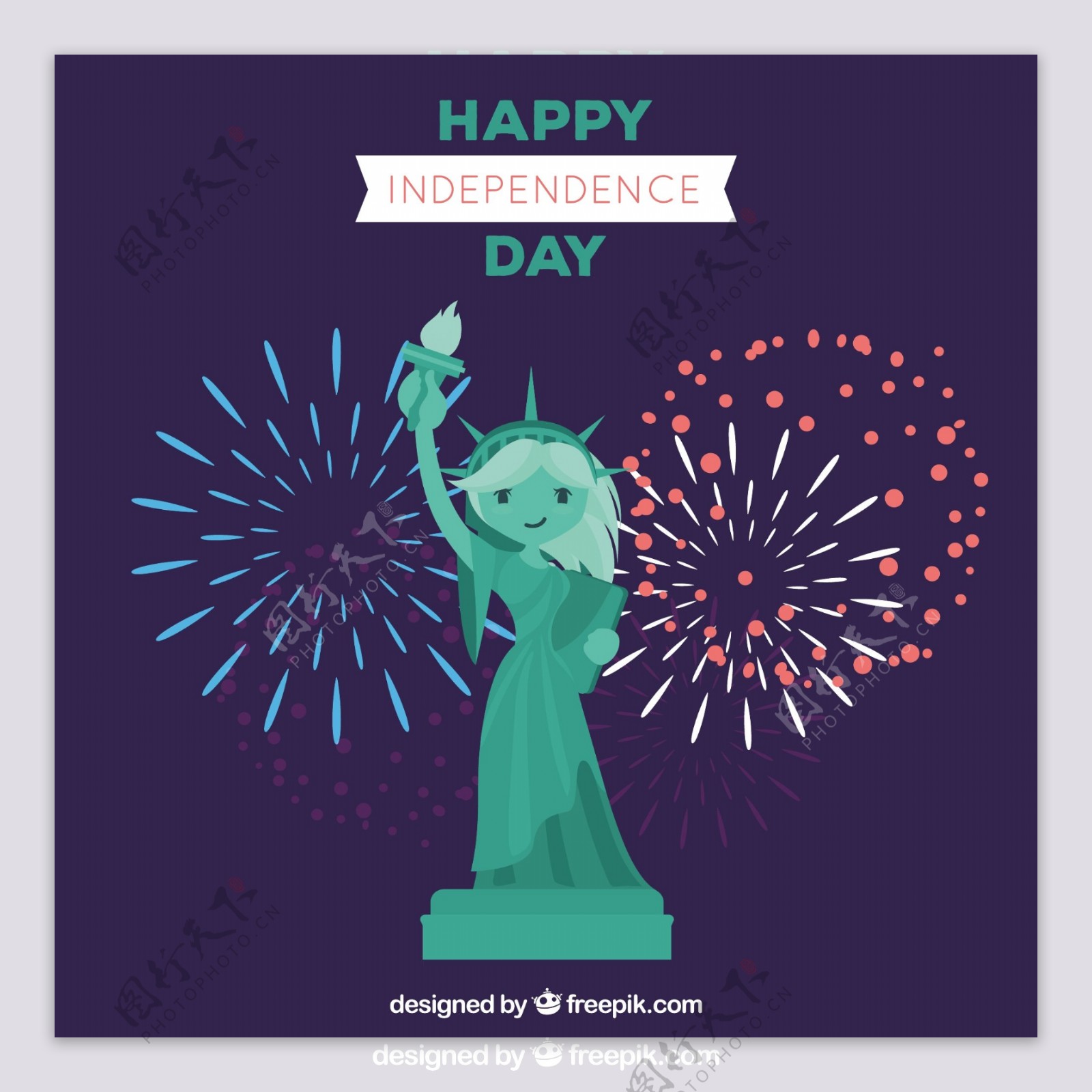 美国独立日自由女神像烟花背景