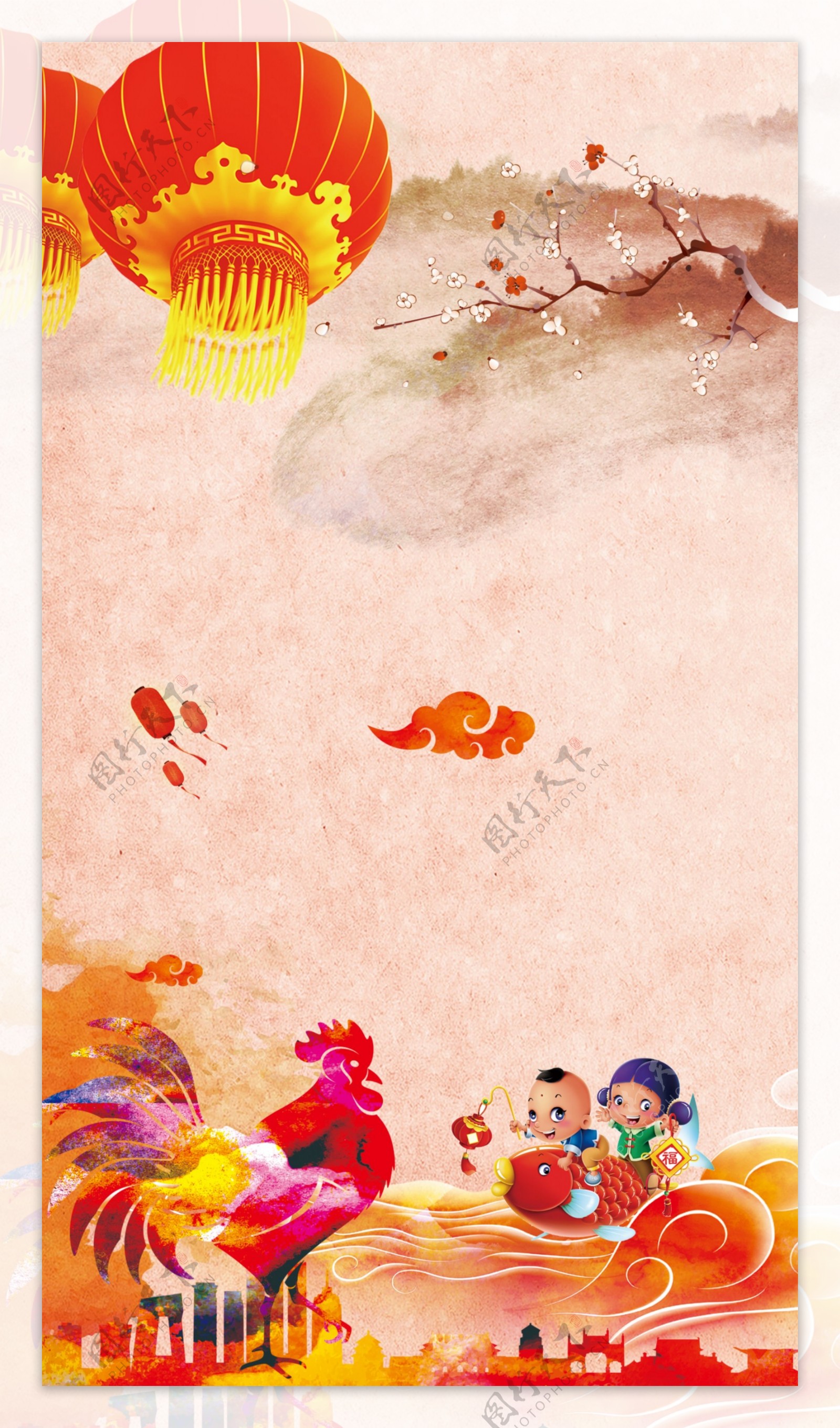 鸡年春节喜庆海报H5背景素材图片