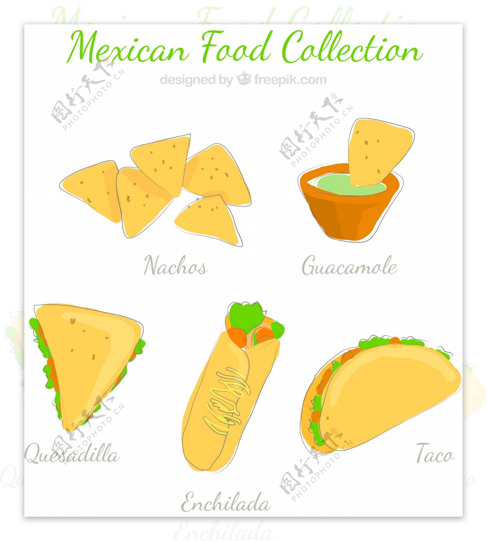 5款手绘墨西哥食物矢量素材