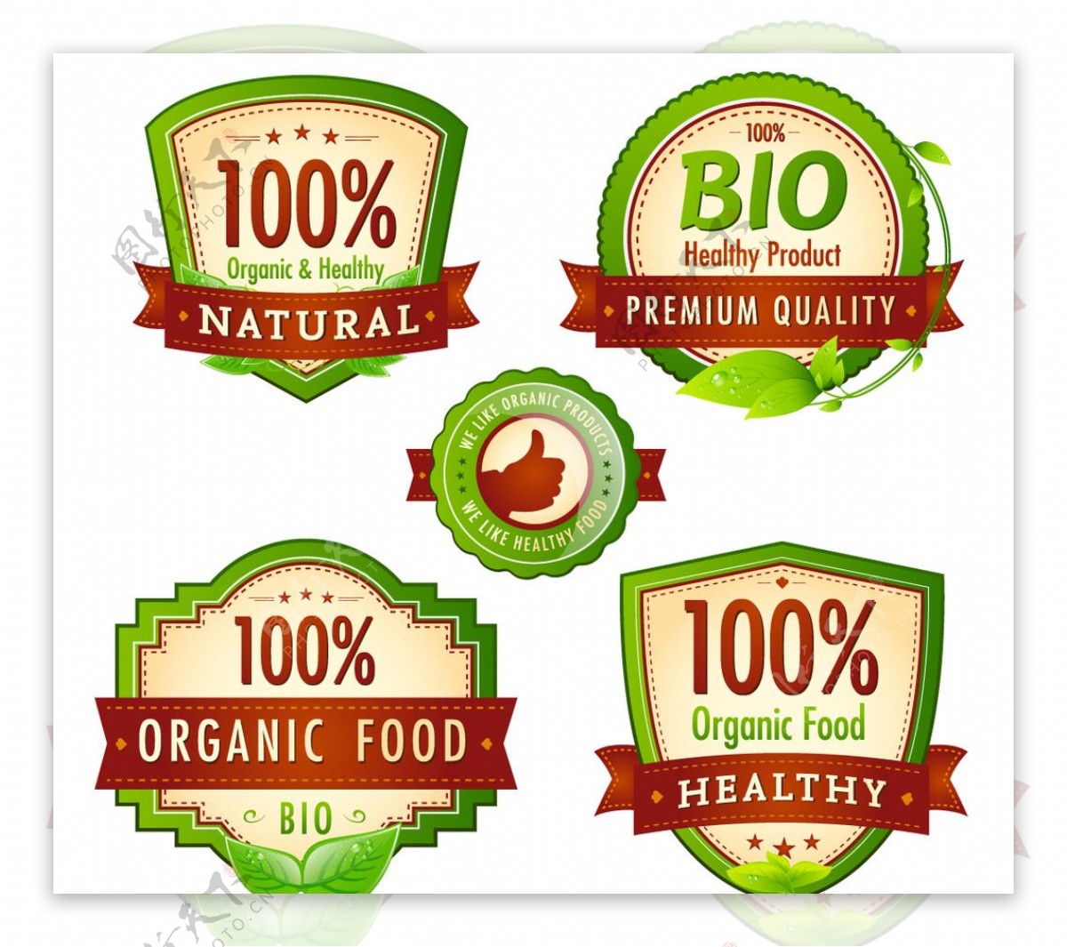 天然健康产品标签矢量图