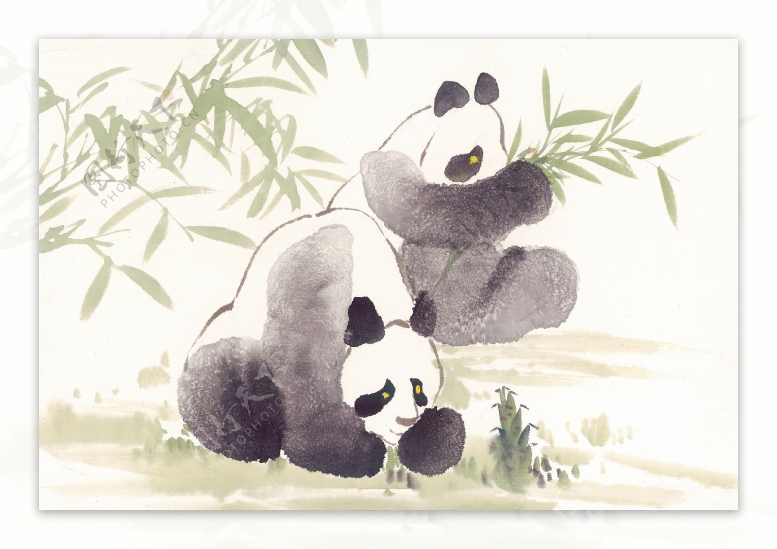 国画竹叶与熊猫图片