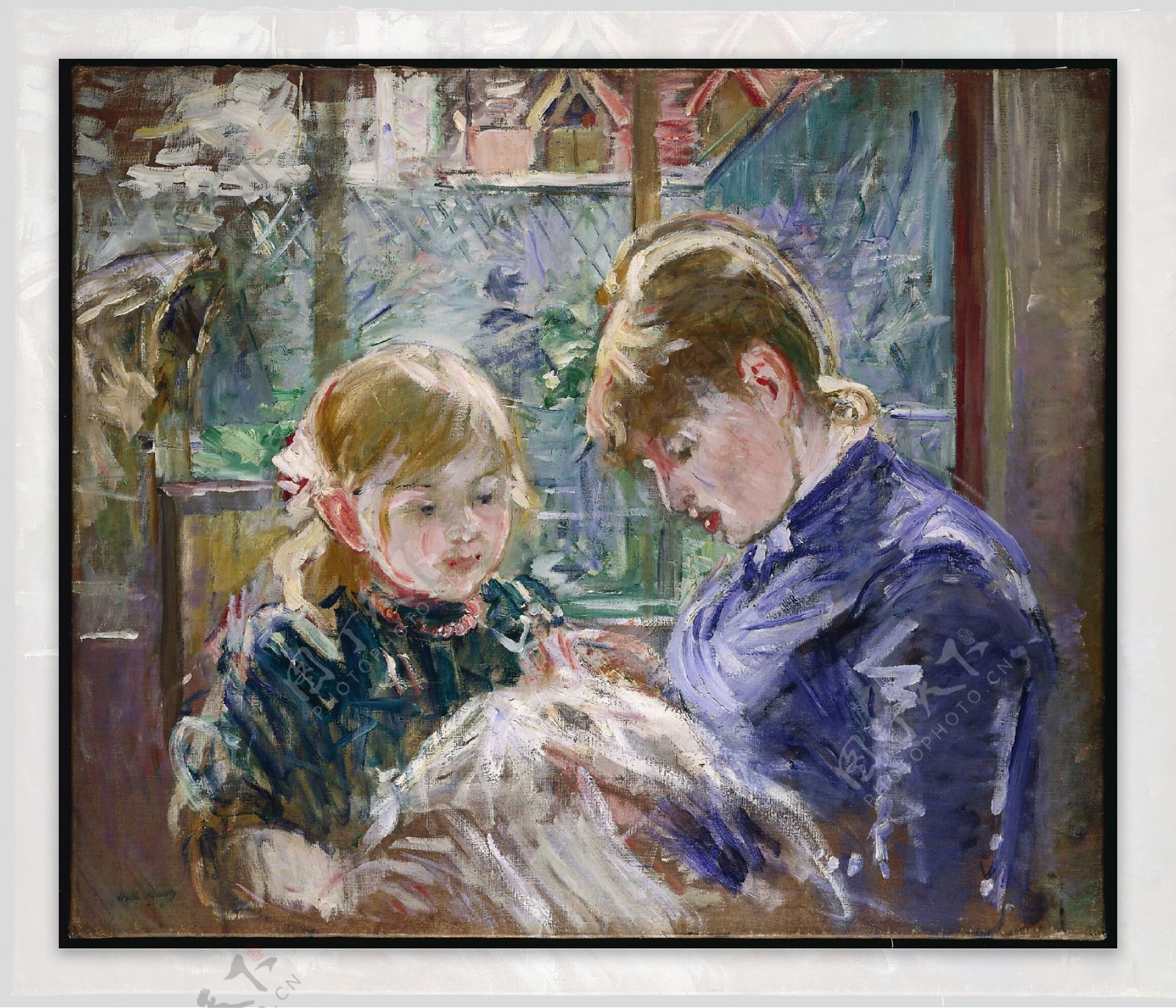 小女孩与妈妈油画图片