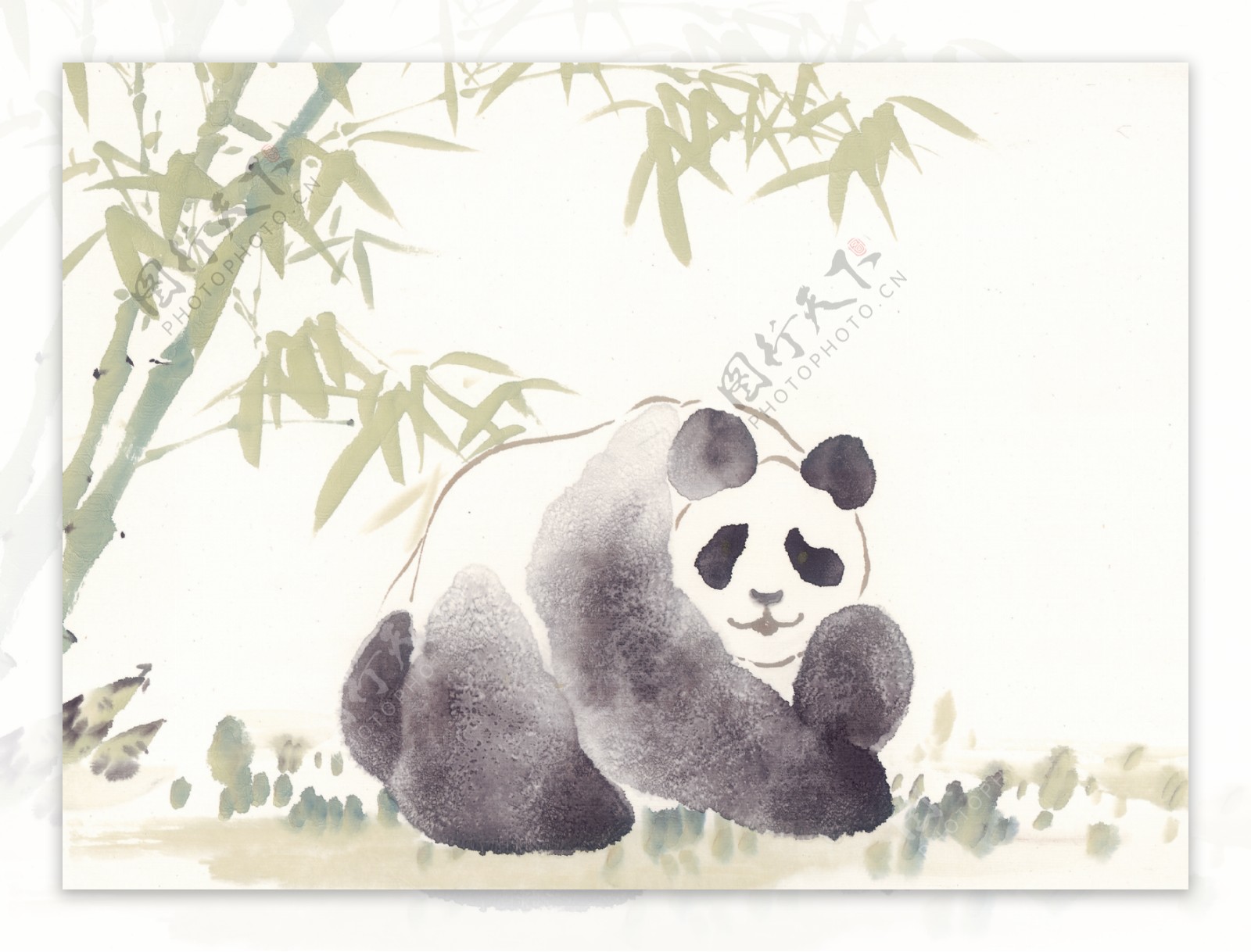 竹子与熊猫插画图片