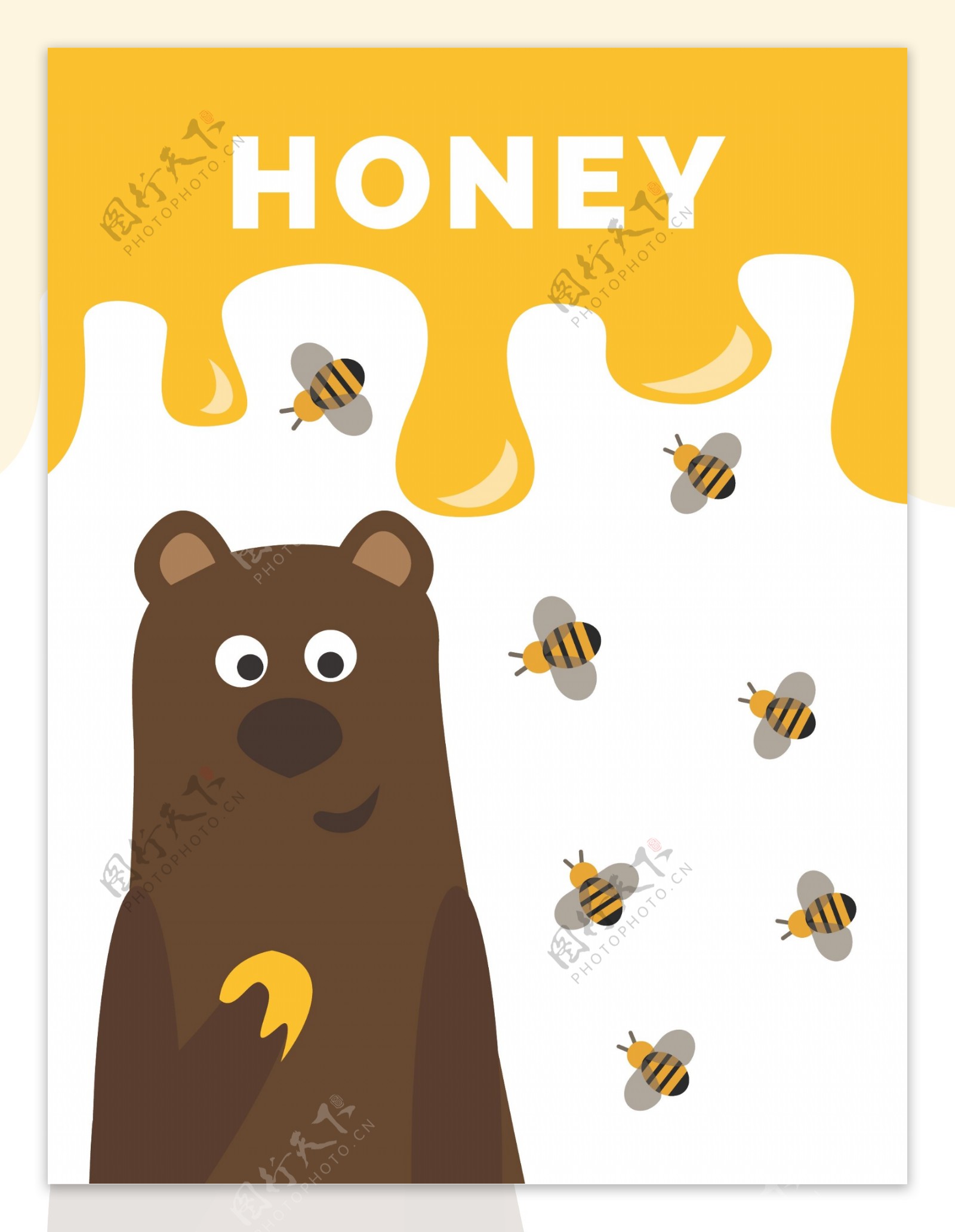 有熊和蜜蜂横幅卡片