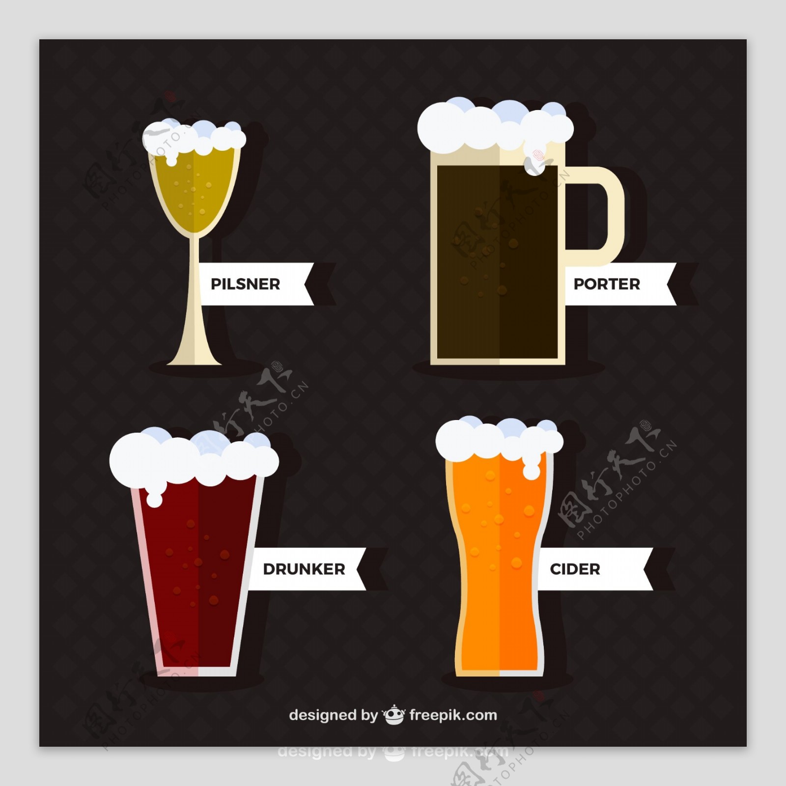不同类型的啤酒集