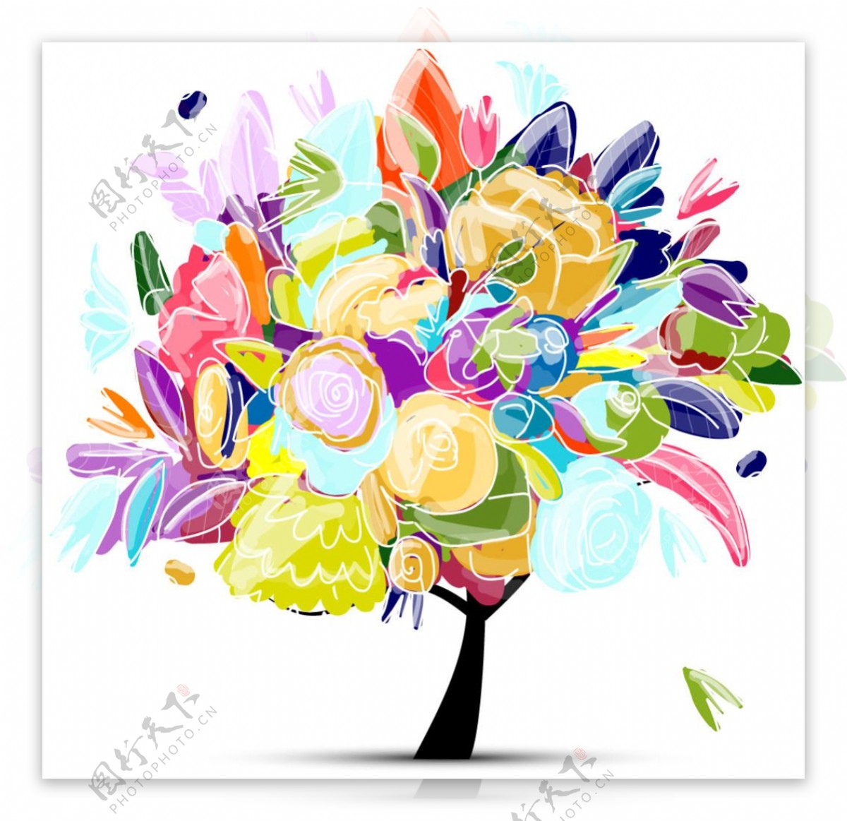 美丽的彩色花的树矢量素材
