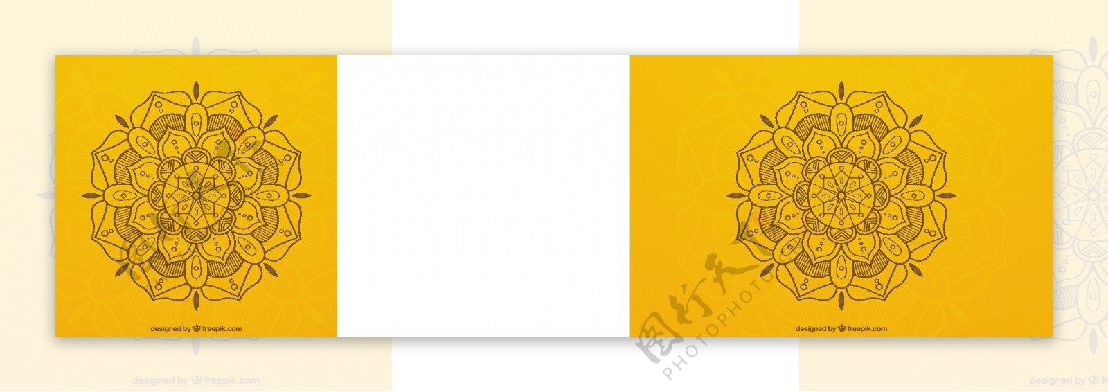 手绘曼陀罗花纹图案黄色背景