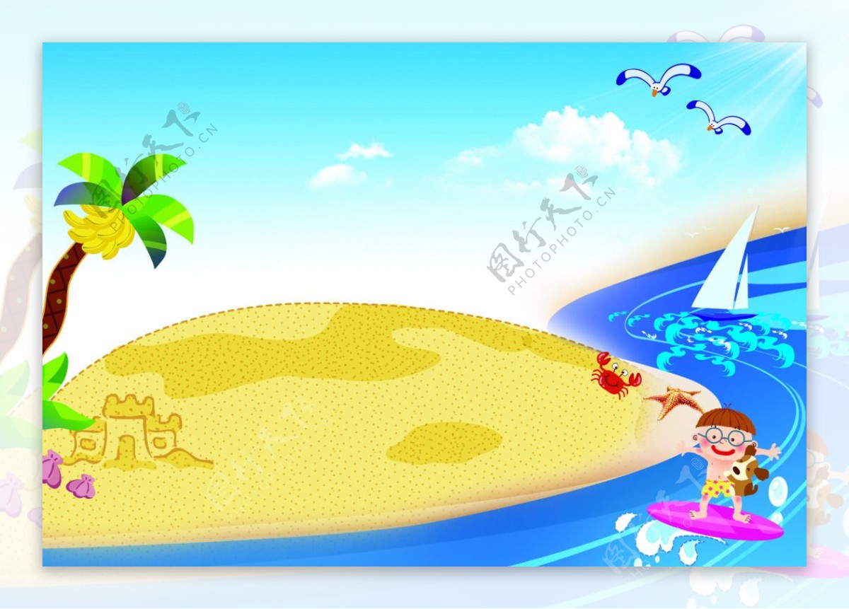 夏季海滩卡通儿童背景