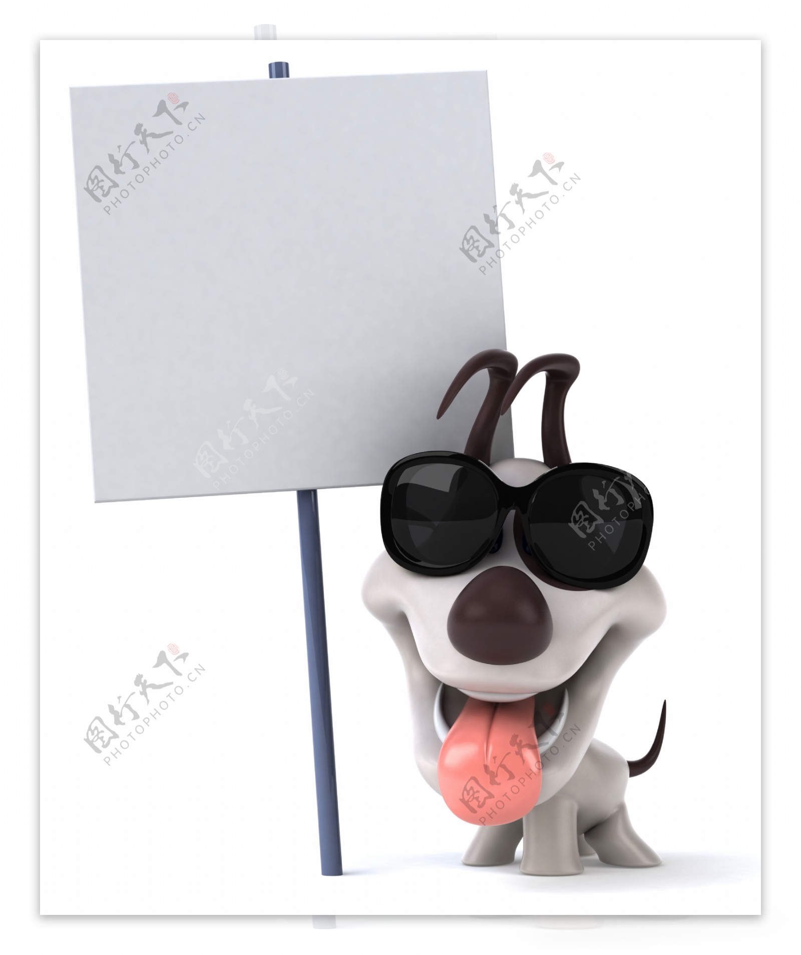3D卡通小狗与广告牌图片