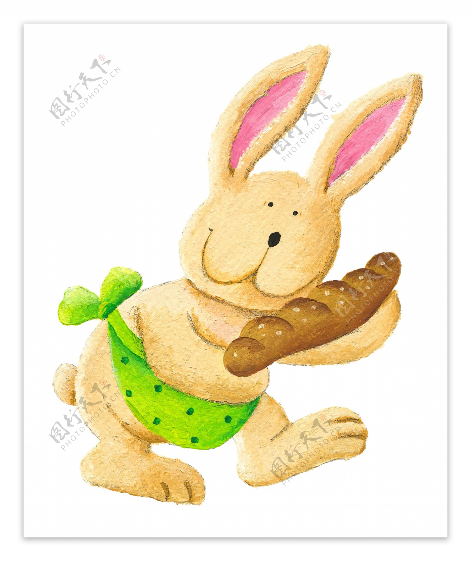 拿着面包的卡通小兔