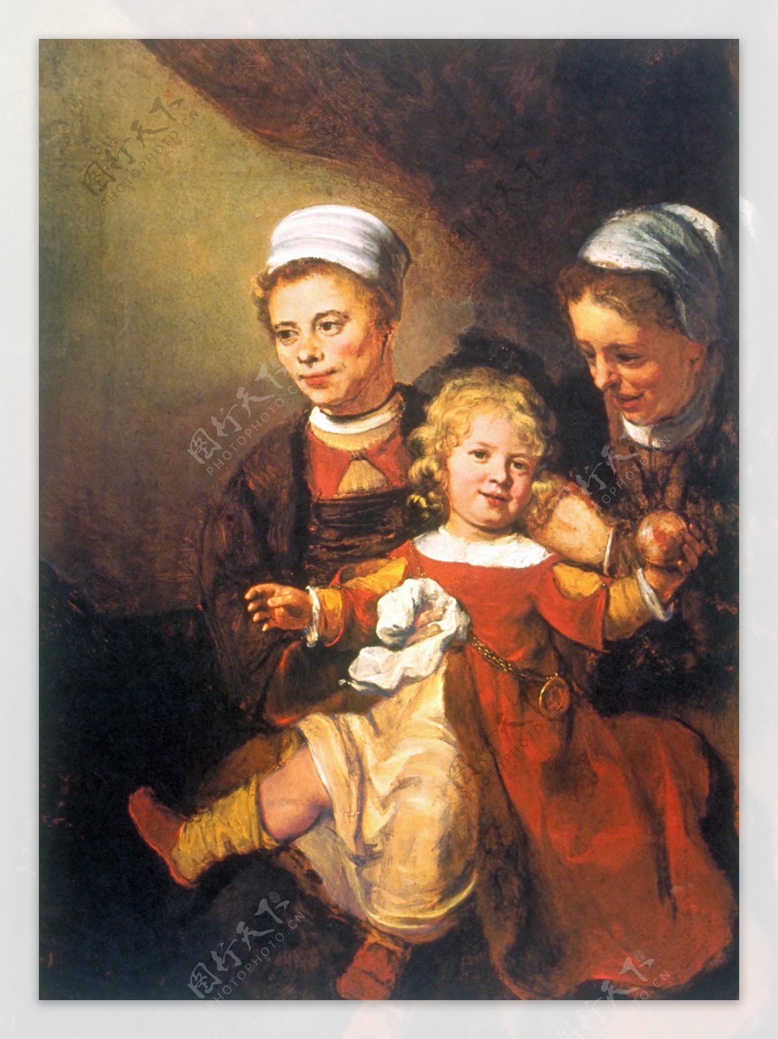 女人与小孩油画图片