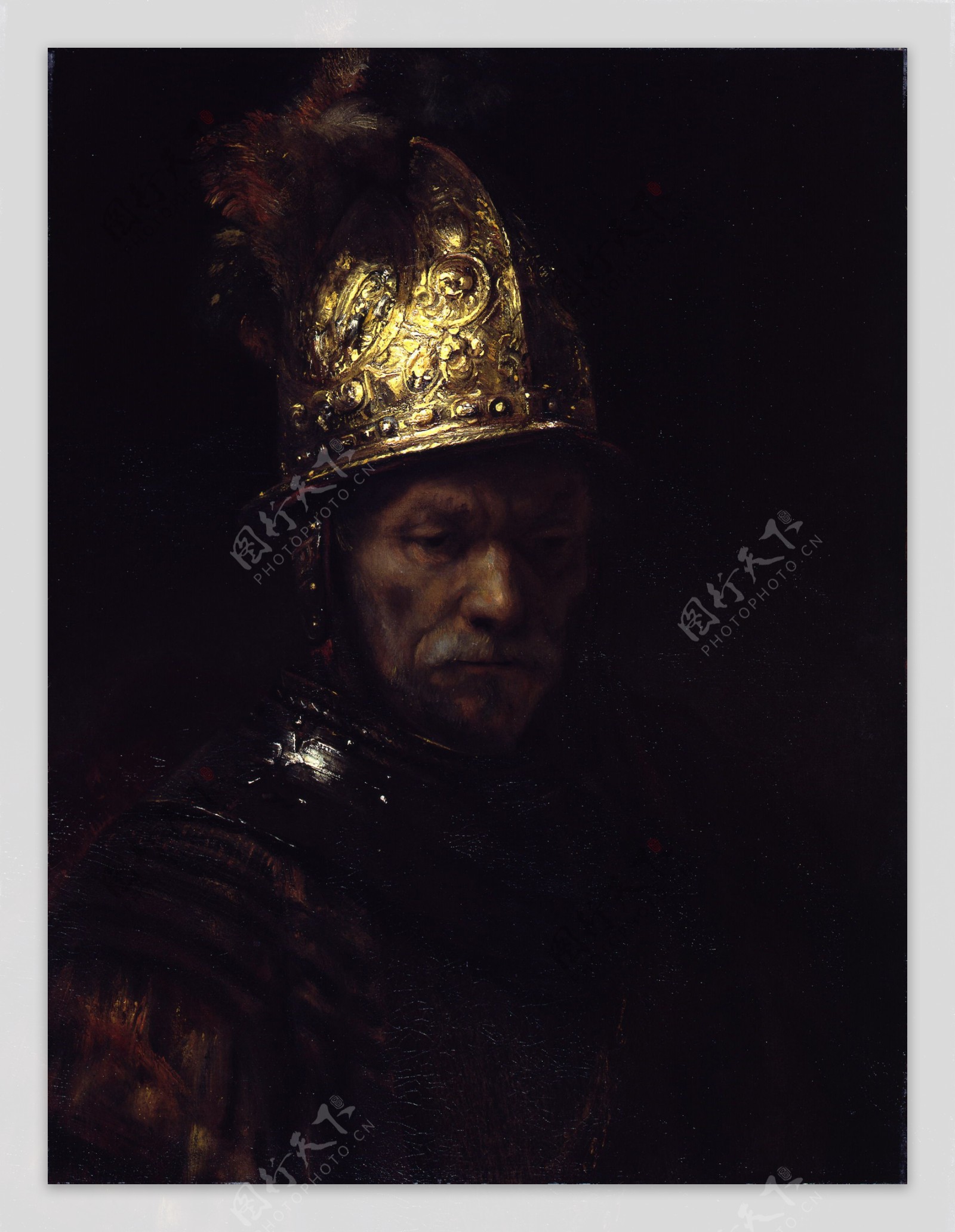 戴金色头盔的骑士油画图片