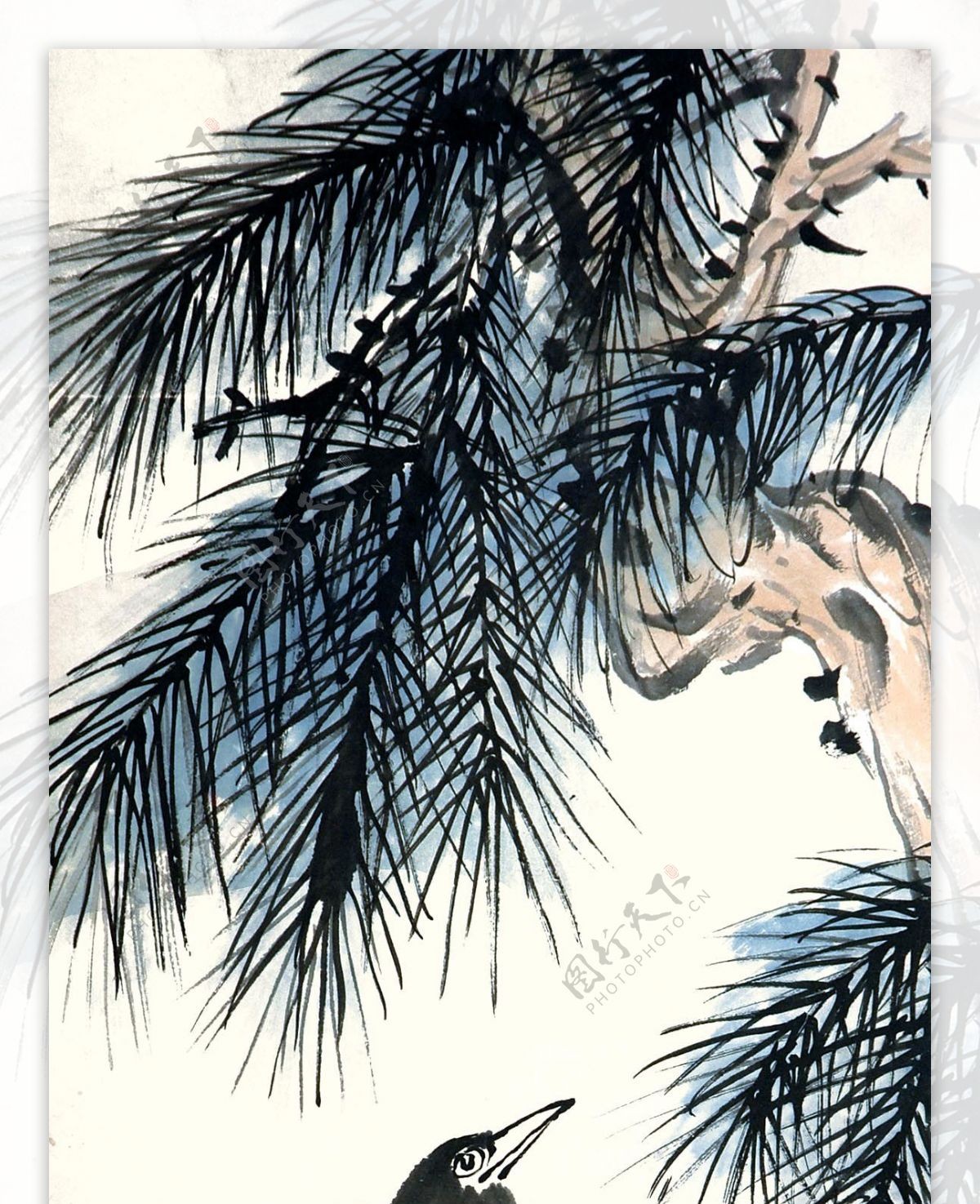 竹子小鸟水墨画图片