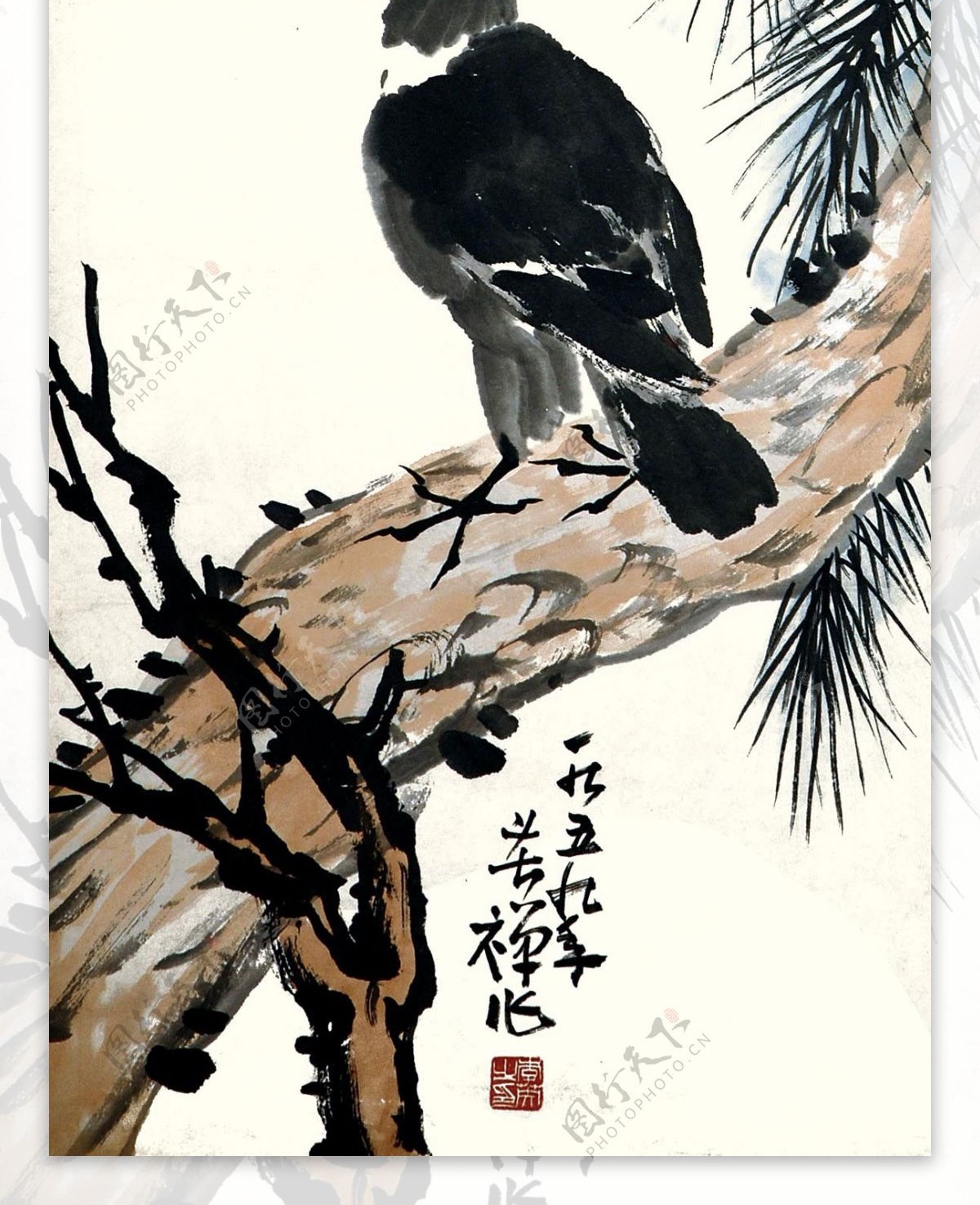 竹子小鸟水墨画图片