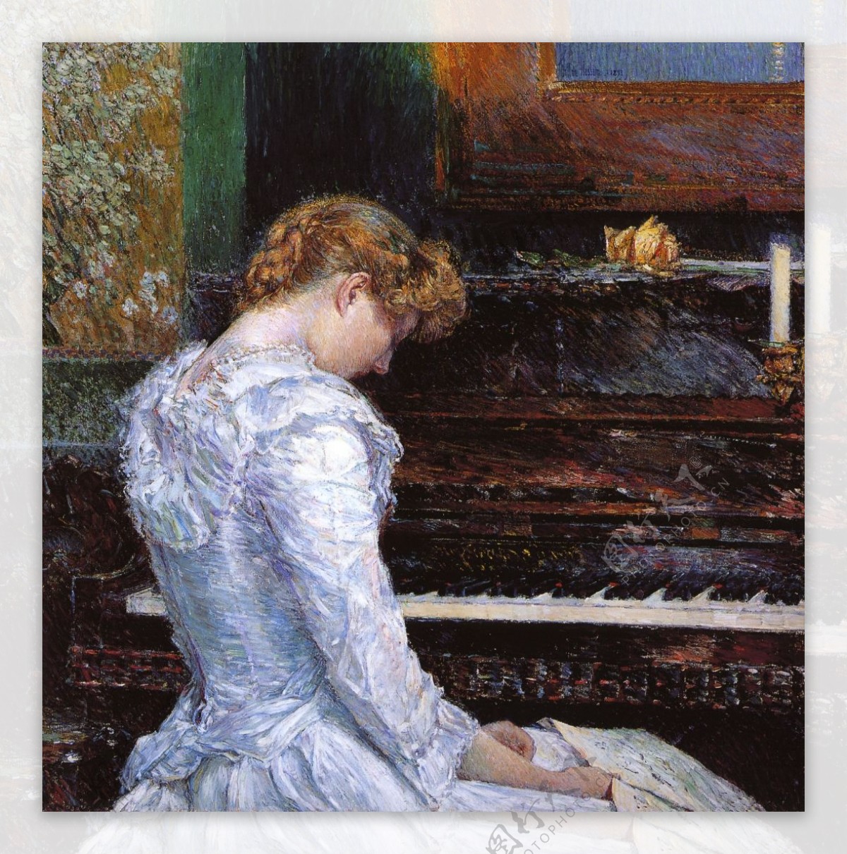 弹钢琴的西方美女油画图片