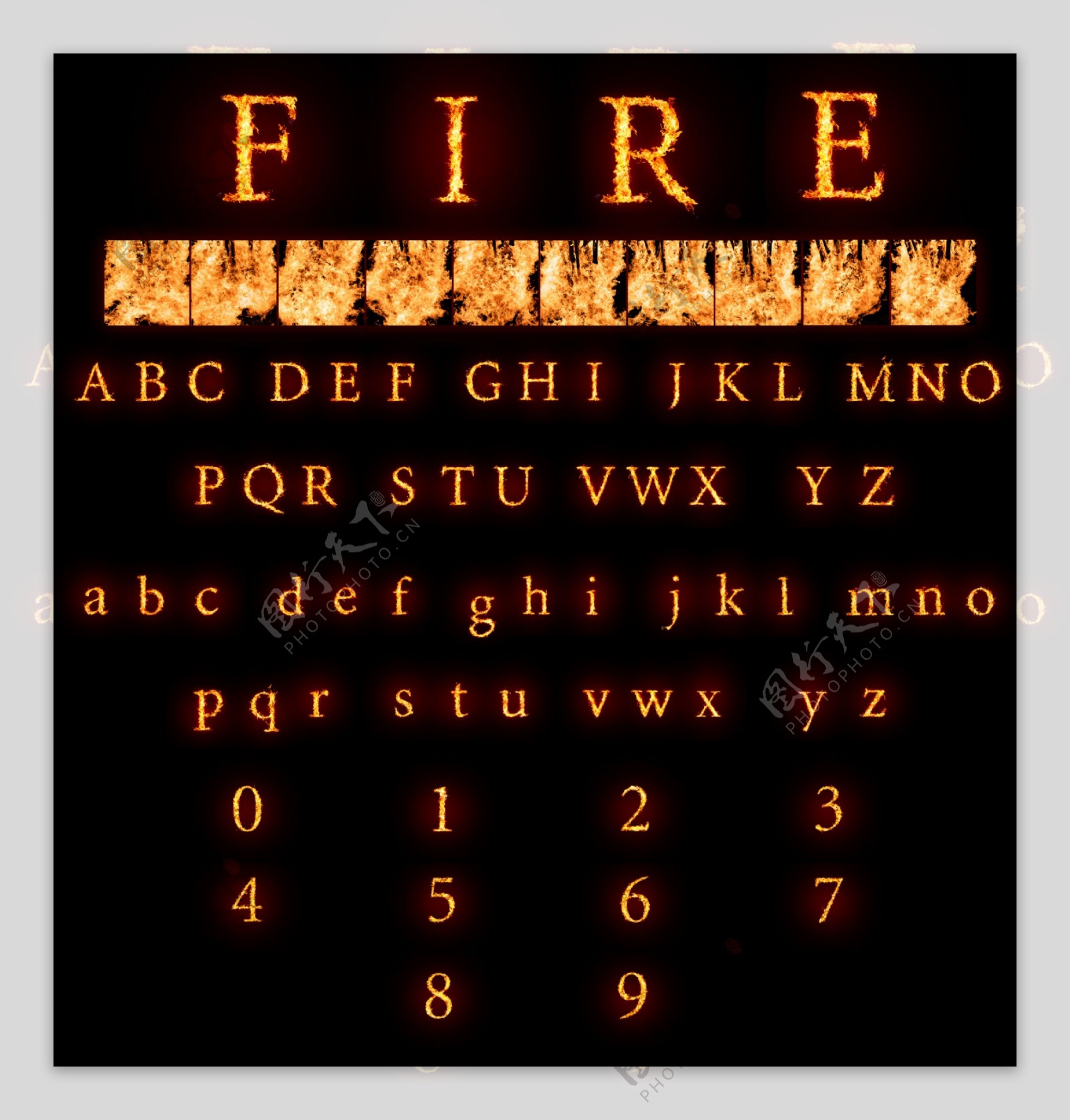 黑色背景与火焰字母图片