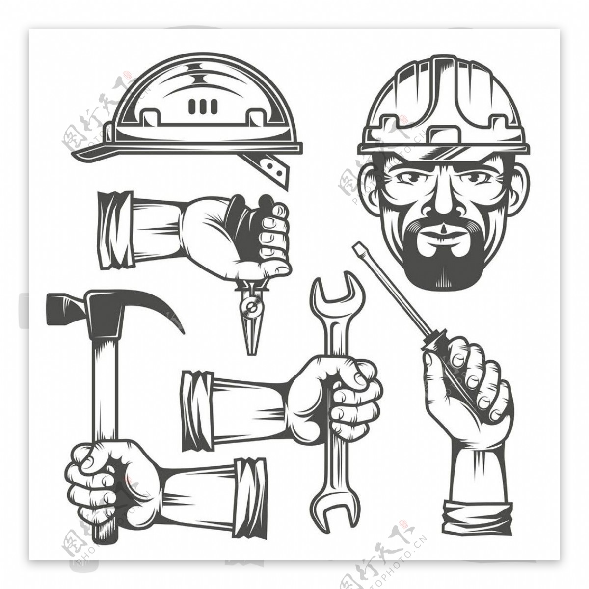 修理工具和建筑工人图标图片