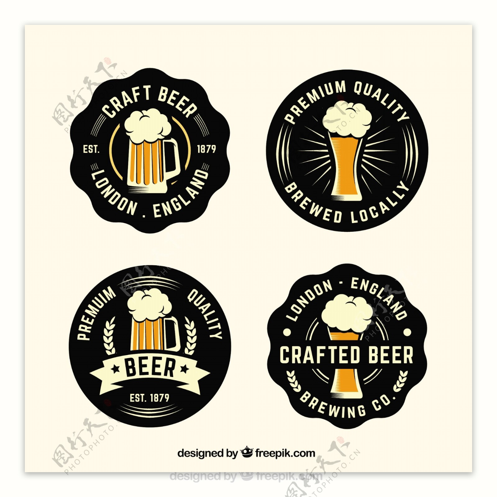 复古风格啤酒贴纸图标
