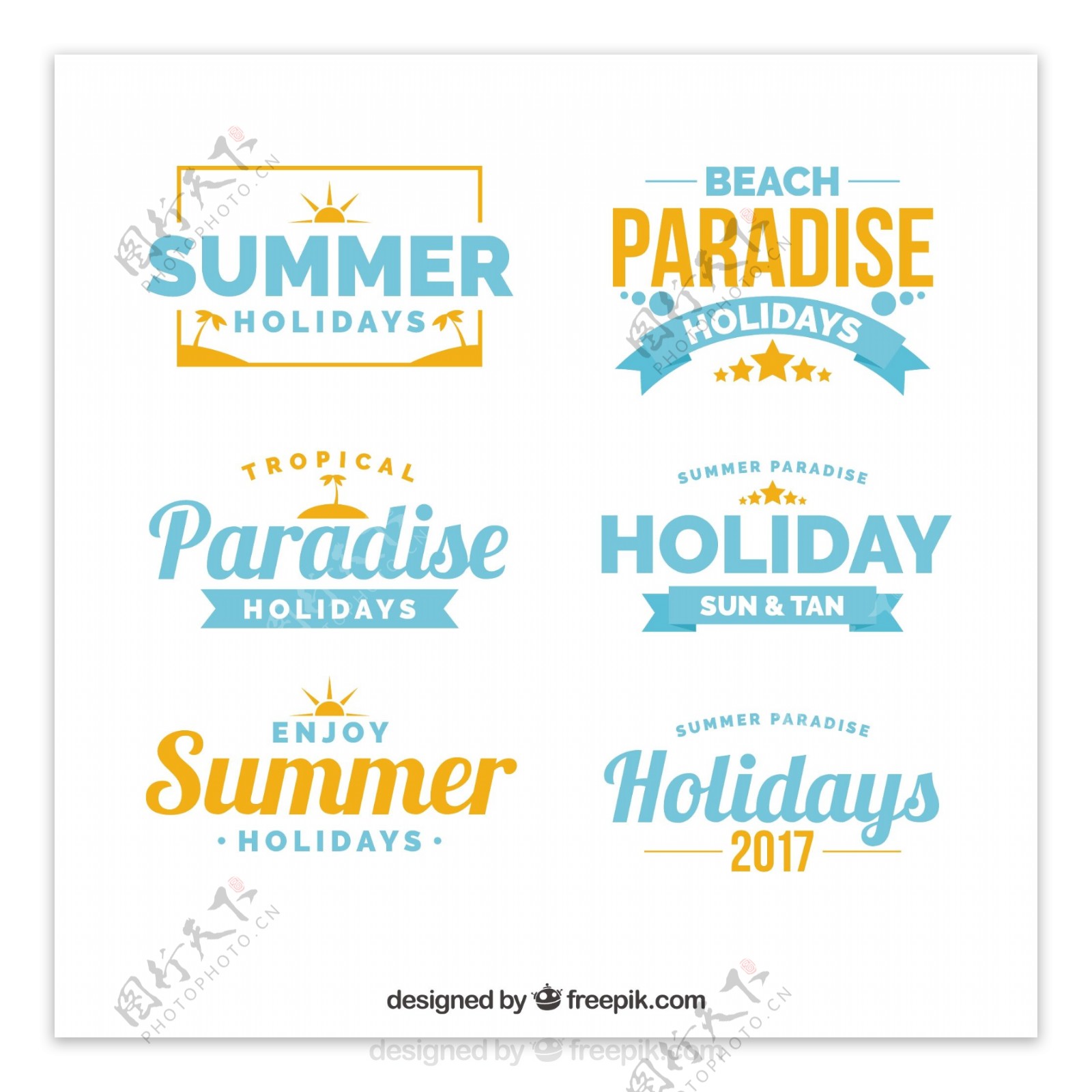 六个夏天假期元素贴纸图标