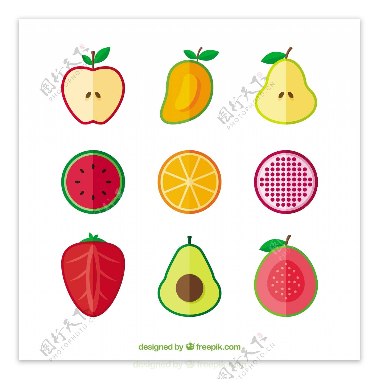 扁平风格切成一半的水果图标