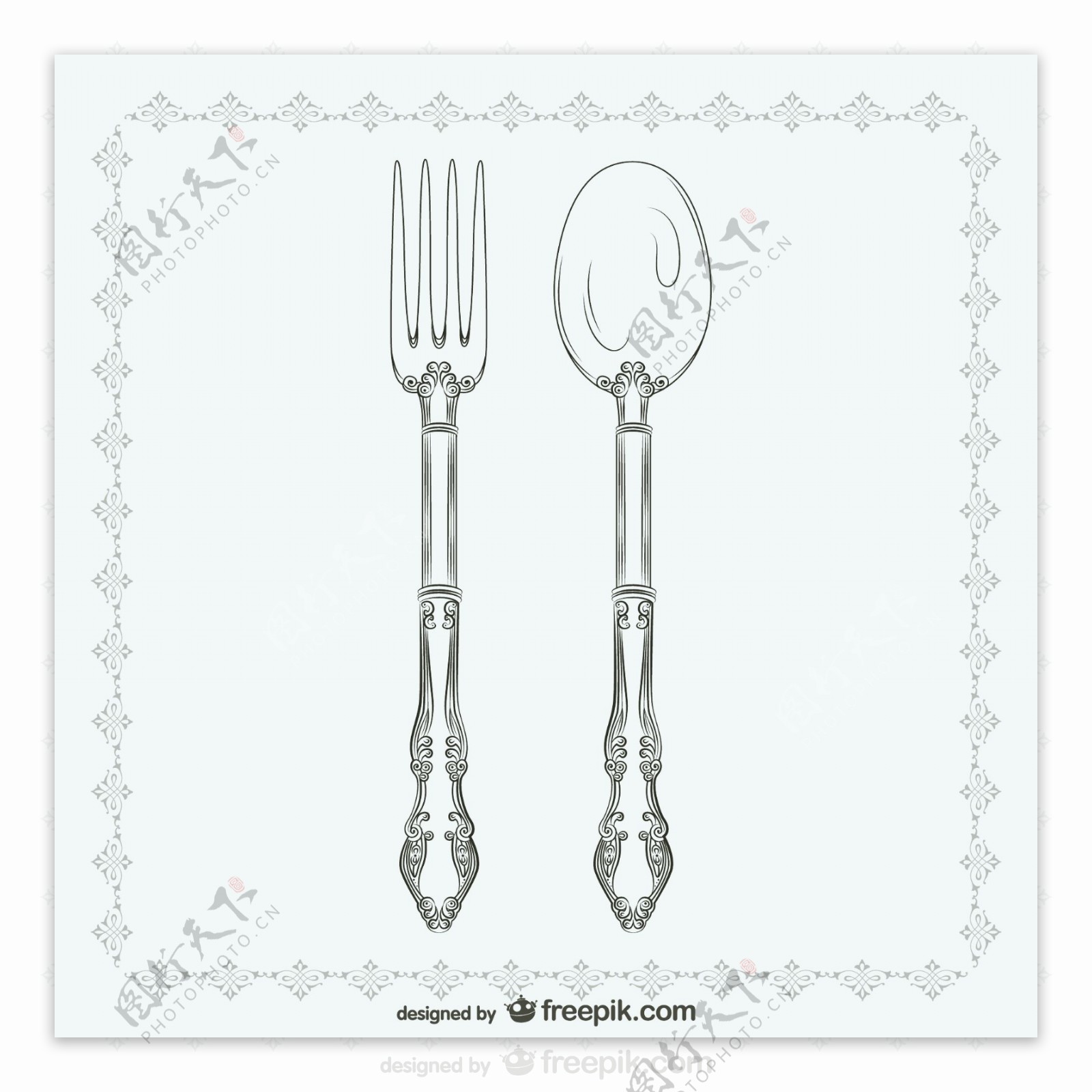 花纹餐勺和餐叉