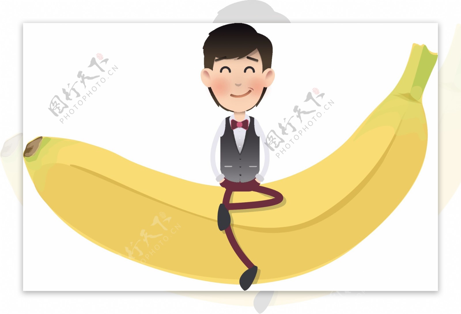 男性人物坐香蕉上创意插图