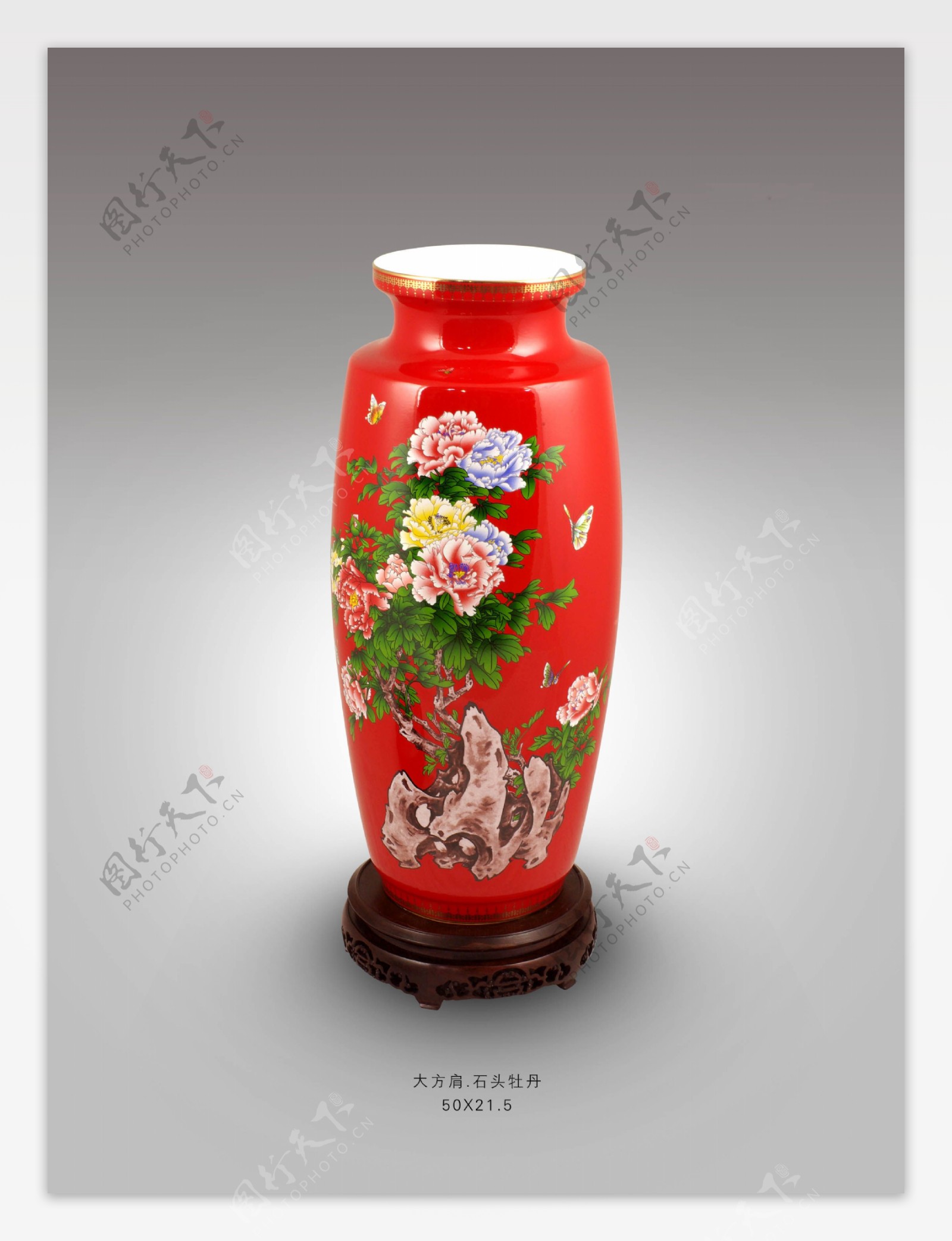 红瓷花瓶系列大方肩瓶花开富贵图片