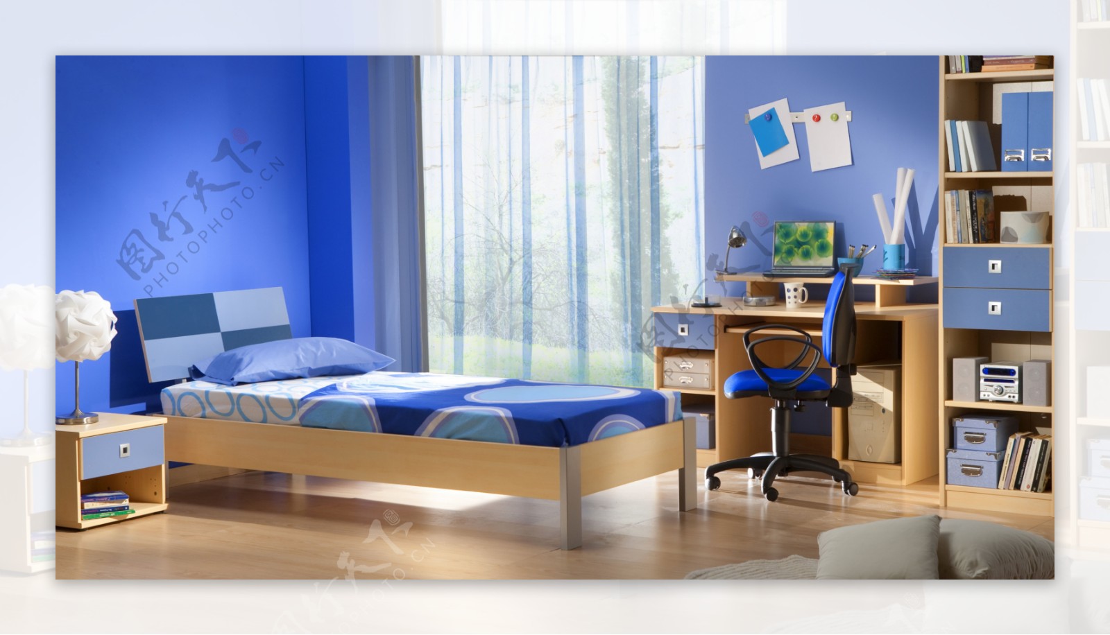 蓝色简约卧室装饰设计图片