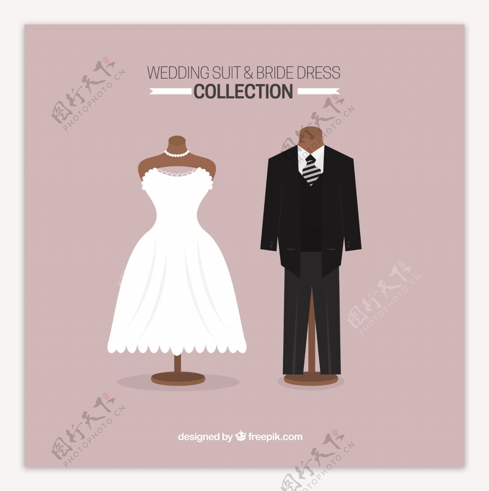 复杂的婚礼服和新娘礼服